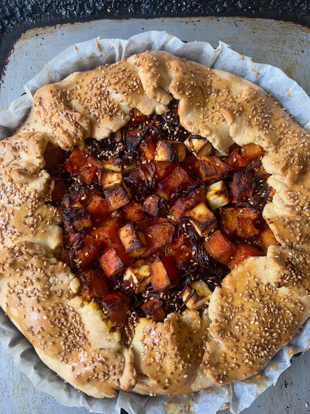 Pumpkin galette with sesame crust
